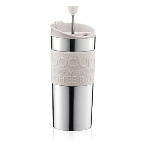 Imagen principal de Bodum Travel mug con émbolo y Tapa Extra, Blanco Crema, 350 mililitro