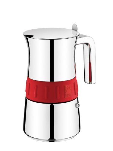 Imagen principal de BRA Elegance Cafetera Italiana, Acero Inoxidable, Gris y Rojo, 10 taza