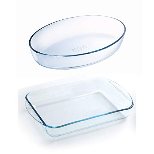 Imagen principal de SET DE 2 FUENTES DE HORNO PYREX DE VIDRIO (Rectangular 35x23cm + Ovala