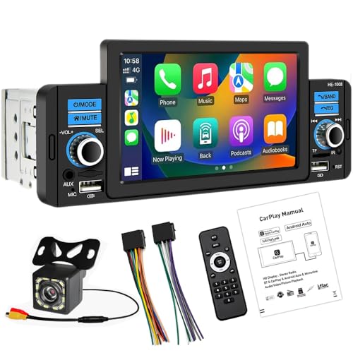 Imagen principal de 1 Din 5 Pantalla táctil Bluetooth Car Stereo Media Receiver Apple Car