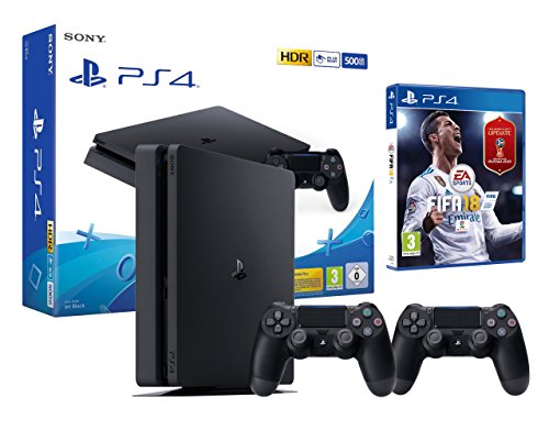 Imagen principal de PS4 Slim 500 GB negro Playstation 4 ? FIFA 18 + 2 mandos DualShock 4