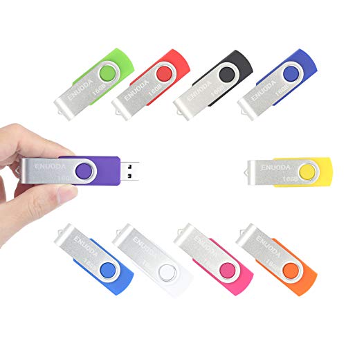 Imagen principal de ENUODA 10 Piezas 16GB USB 2.0 Pendrive Multicolor Pivote Memorias Gira