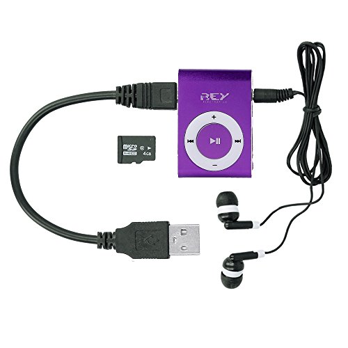 Imagen principal de Mini Reproductor MP3 Lila con Enganche de Clip + Tarjeta de 4Gb + Cabl